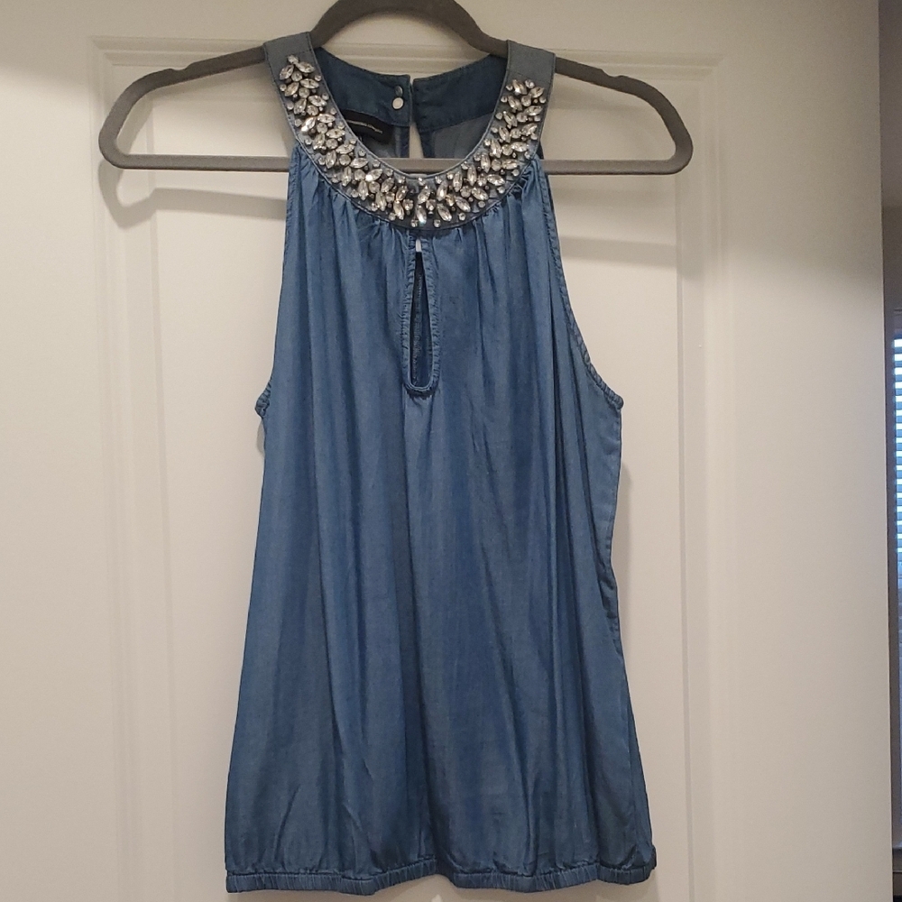 Embellished Blue Sleeveless Top